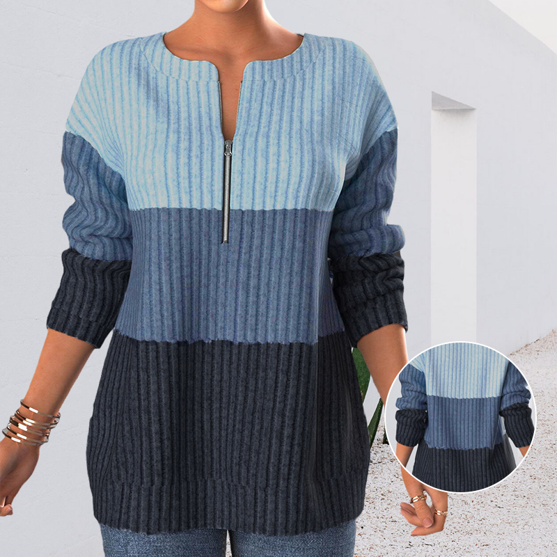 Color Block Zipper Blouse