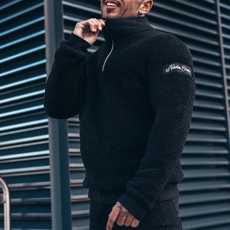 Black Stand Collar Plush Sweater