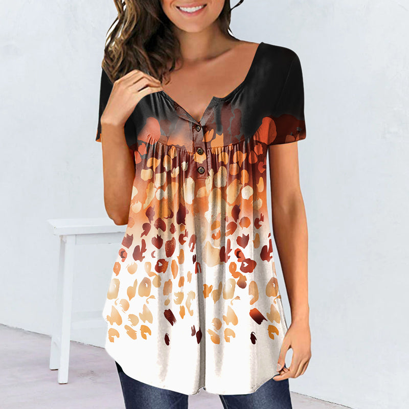 V Neck Short Sleeve Printed T-Shirt