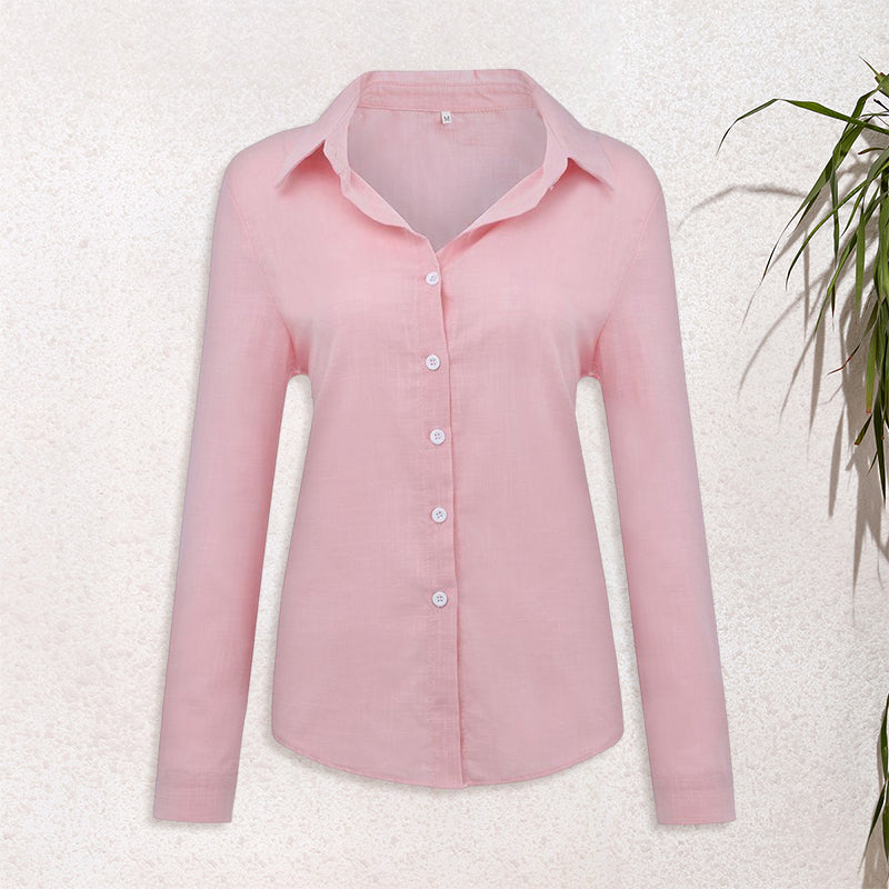 Solid Color Casual Loose Long Sleeve Linen Shirt