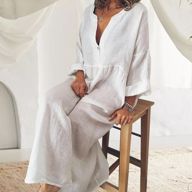 Cotton and Linen Long Sleeve Jumpsuit