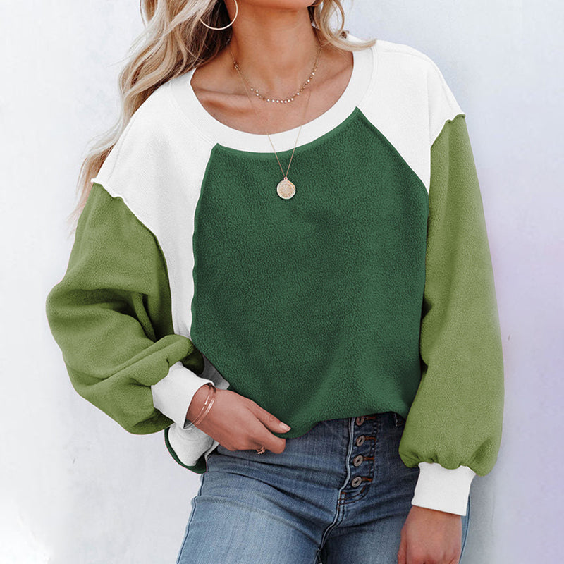 Plush Contrast Pullover Top