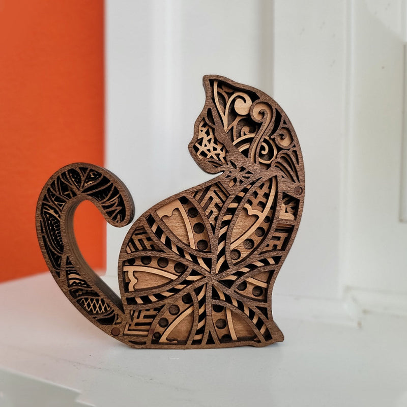 Hollow Cat Wooden Ornament