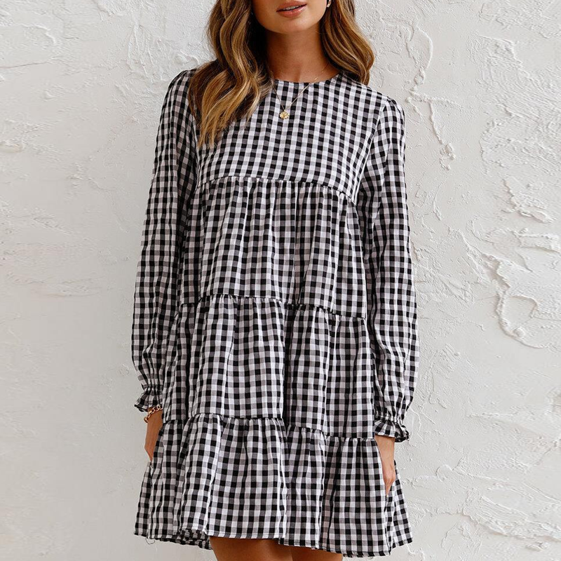 Round Neck Plaid Dress