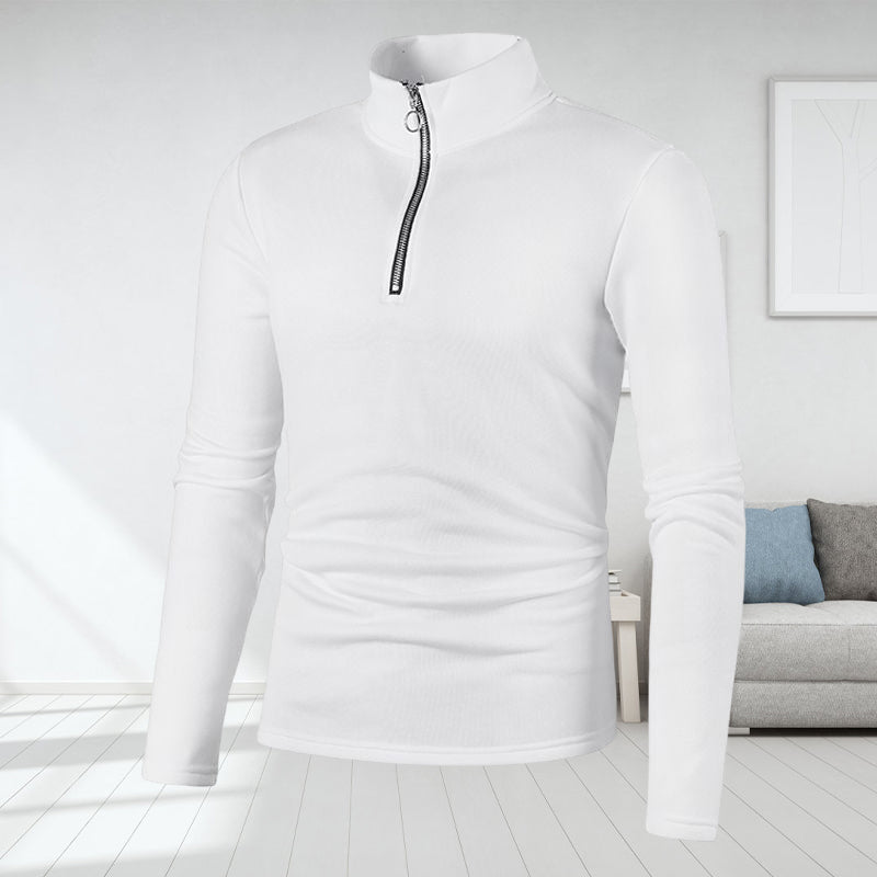 Men's Placket Zip Design Solid Color Turtleneck Jacket