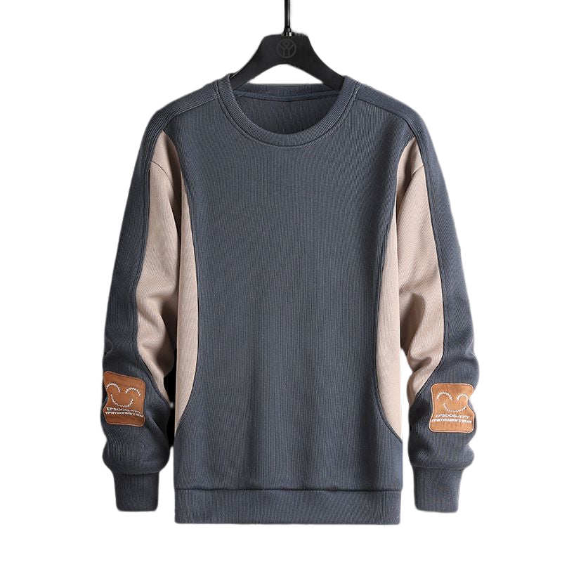Thread Embroidery Colorblock Pullover Sweatshirt