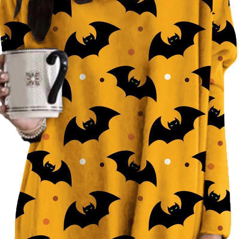 Halloween Cat Pumpkin Long Sleeve Dress