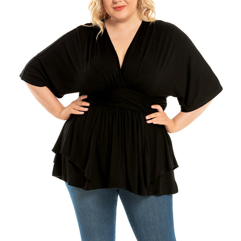 V-Neck Loose Solid Color Top