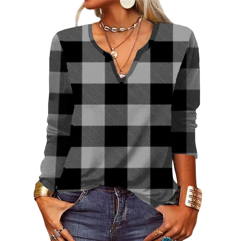 Plaid V-neck T-shirt