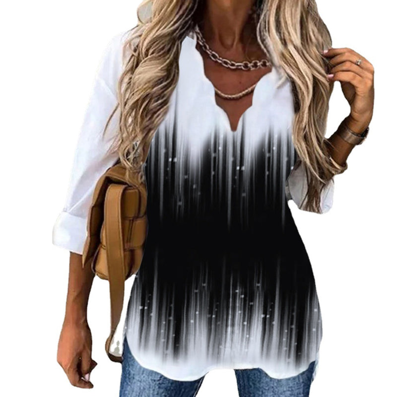 Wavy Neck Print T-shirt