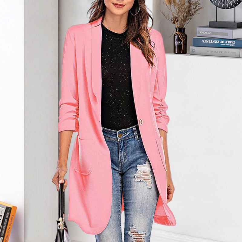 Three-quarter Sleeve Women's Mid-length Pocket Coat