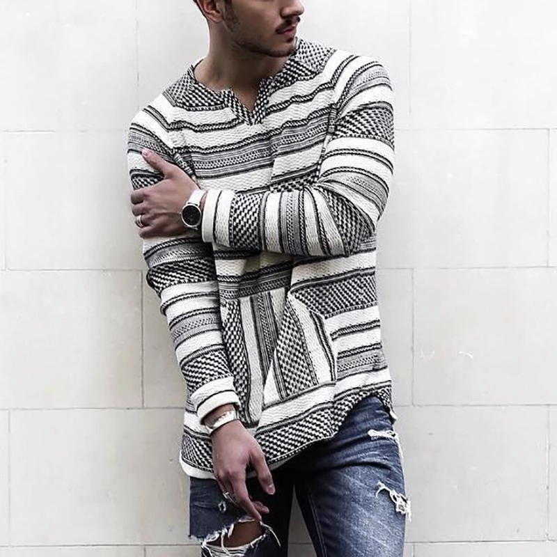 V-Neck Long Sleeve Striped T-Shirt