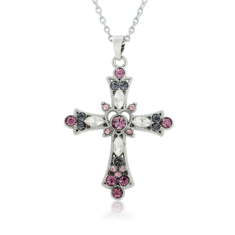 Gothic Pink Cross Pendant Necklace