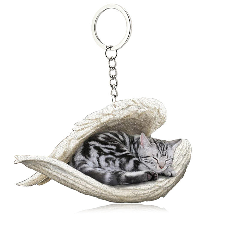 Acrylic Cat Angel Keychain