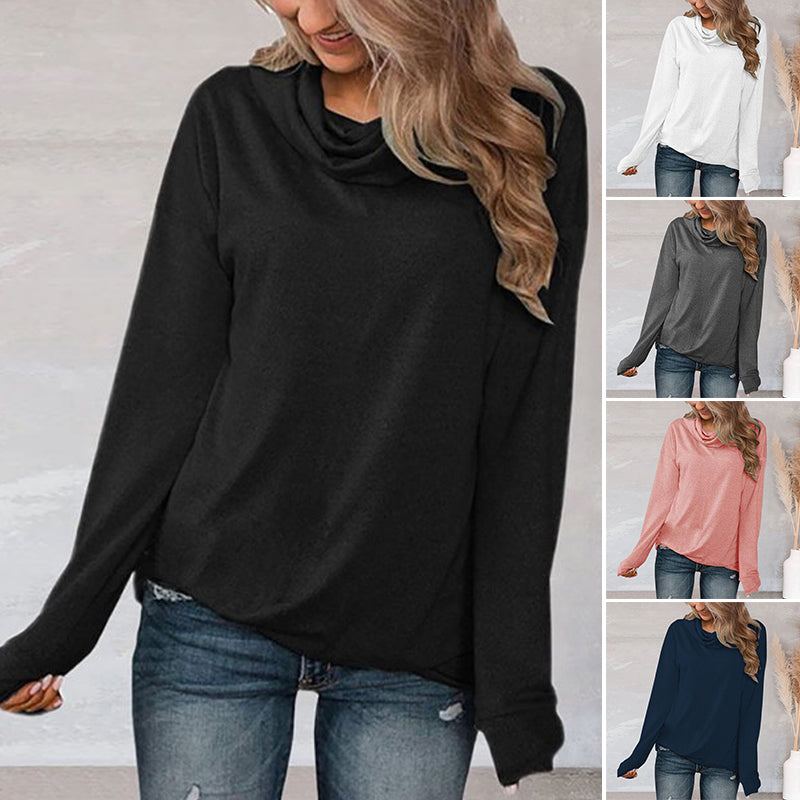 Pullover Pile Neck Long Sleeve T-Shirt