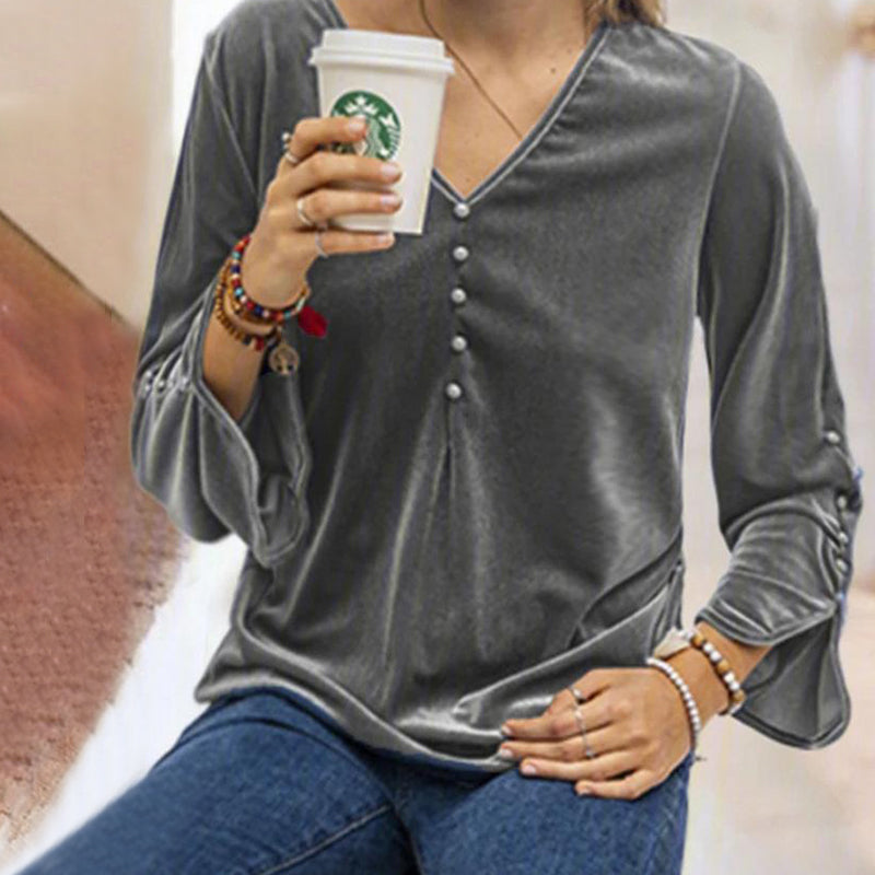 Gold Velvet V-Neck Top