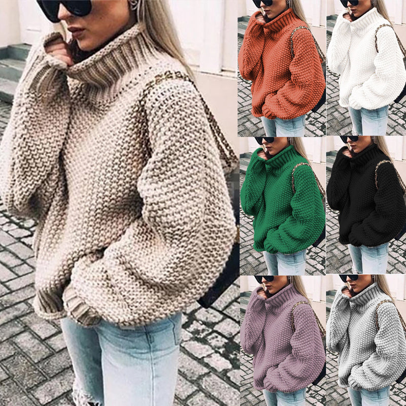 Solid Color Long Sleeve Turtleneck Pullover Sweater