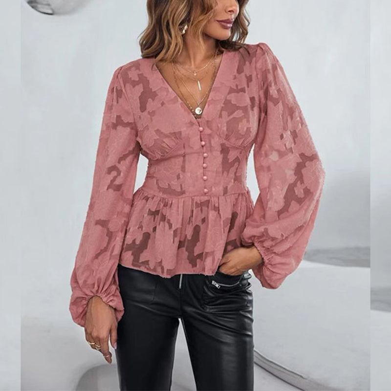 Jacquard Waist Chiffon Shirt