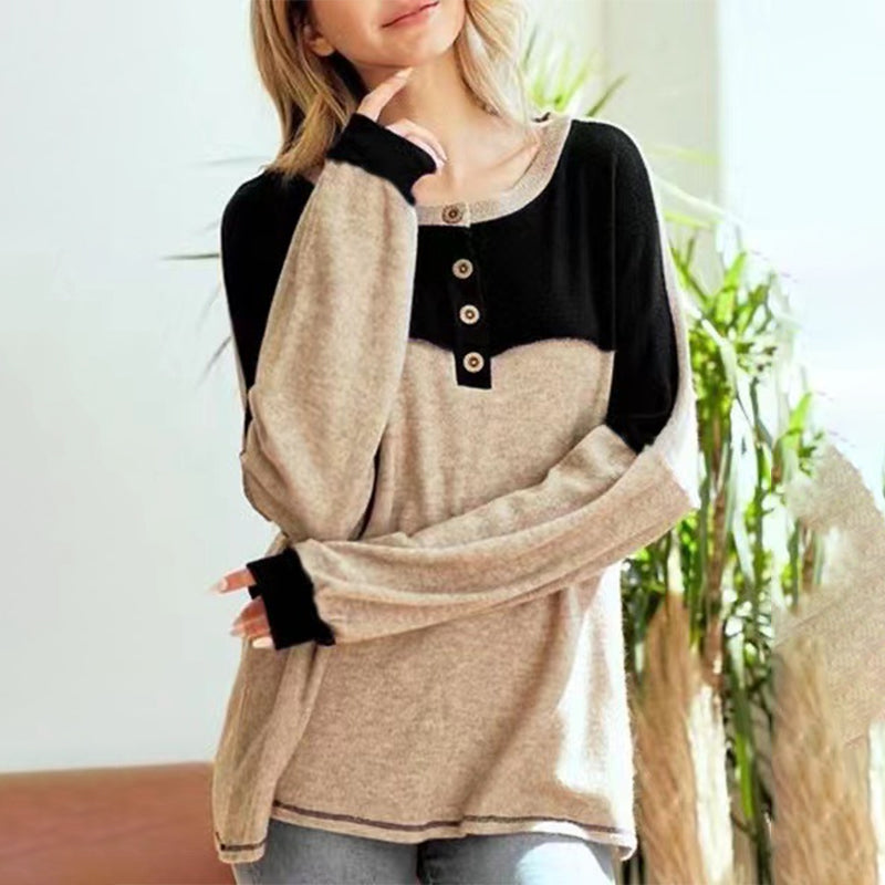 Round Neck Button Long Sleeve Shirt