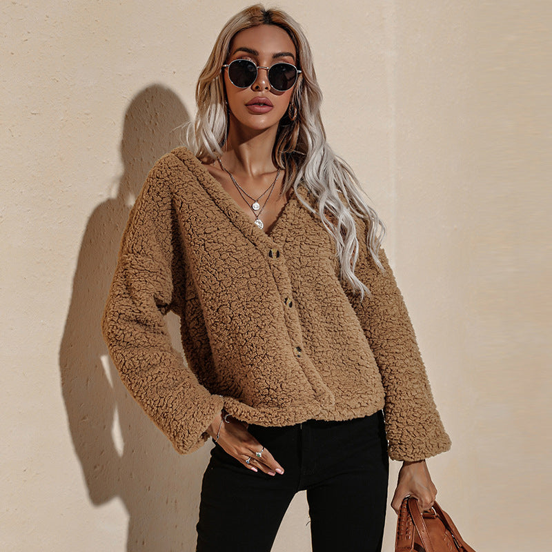V-neck Plush Jacket