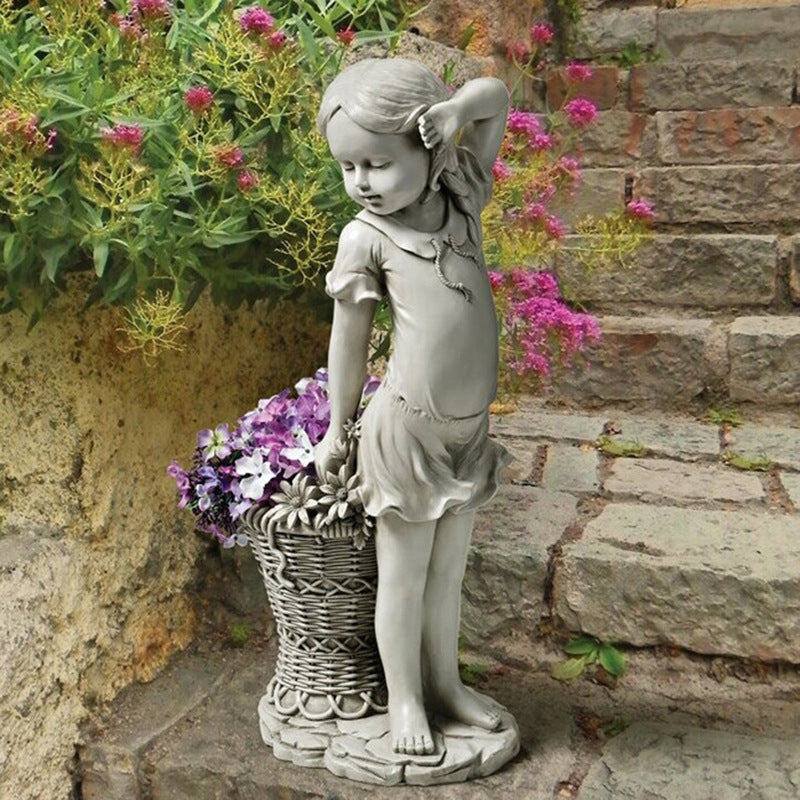 Little Girl Jacquard Blue Outdoor Garden Decoration
