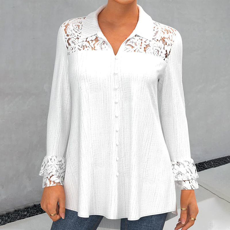 Long Sleeve Blouse with Lace Panel