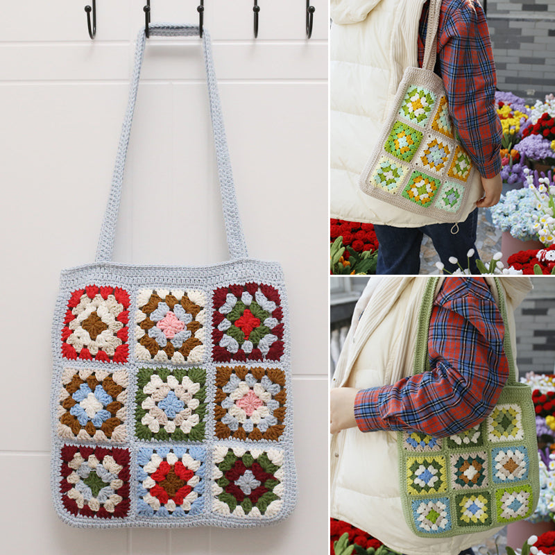 Checkered Knit Shoulder Bag
