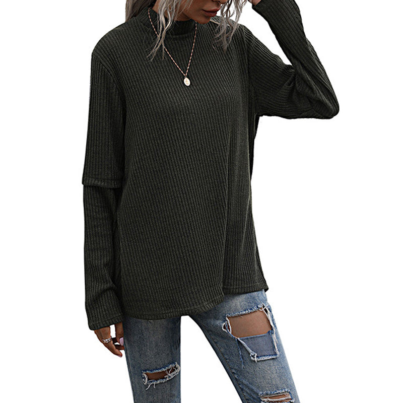Women's autumn irregular stitching knitted sweater