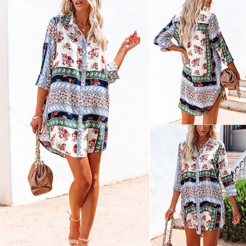 PRINTED SINGLE BREASTED LONG SHIRT