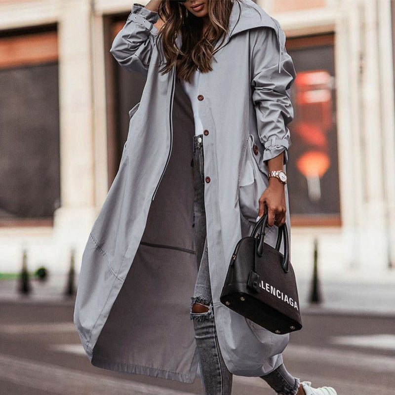 Single Breasted Pocket Design Belted Hem Trench Coat