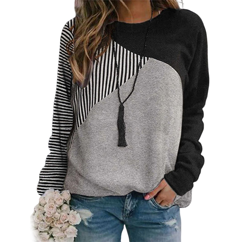 Striped Colorblock Crew Neck Sweatshirt