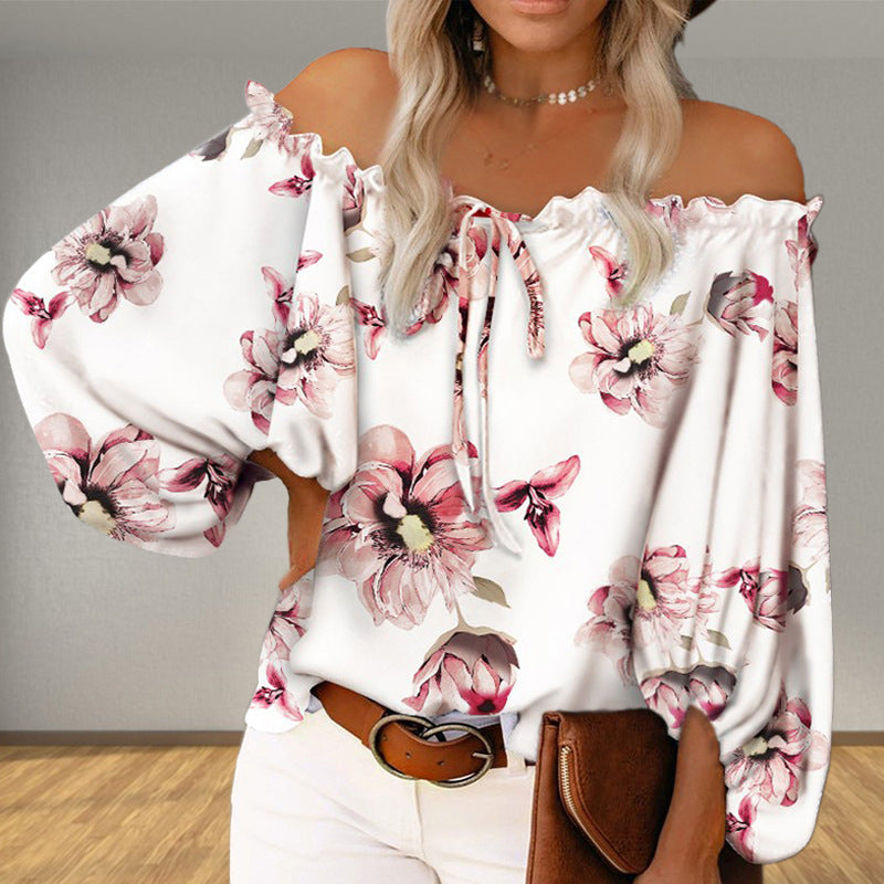 One-Line Neck Loose Print Top