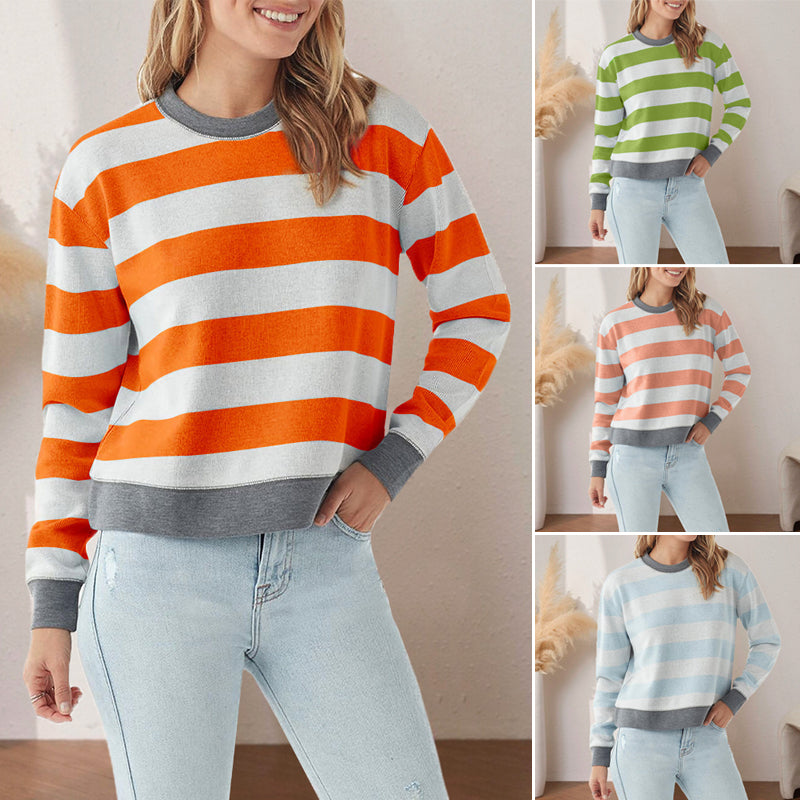 Round Neck Striped Fashion Slim Fit Long Sleeve Sweatshirt