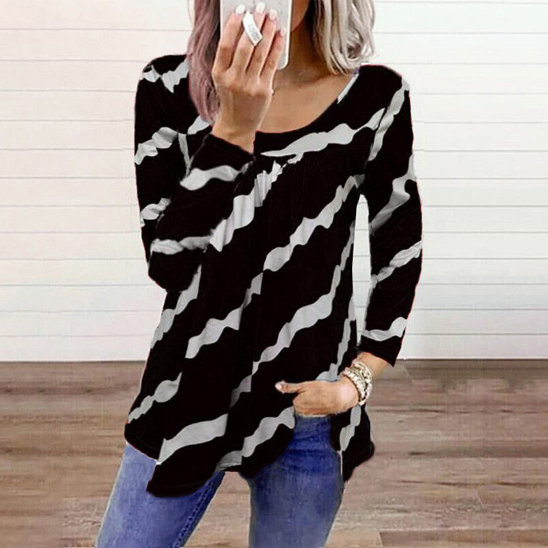 Striped Print Loose Long Sleeve T-Shirt