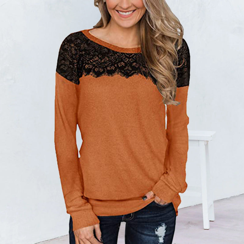 Lace Panel Solid T-Shirt