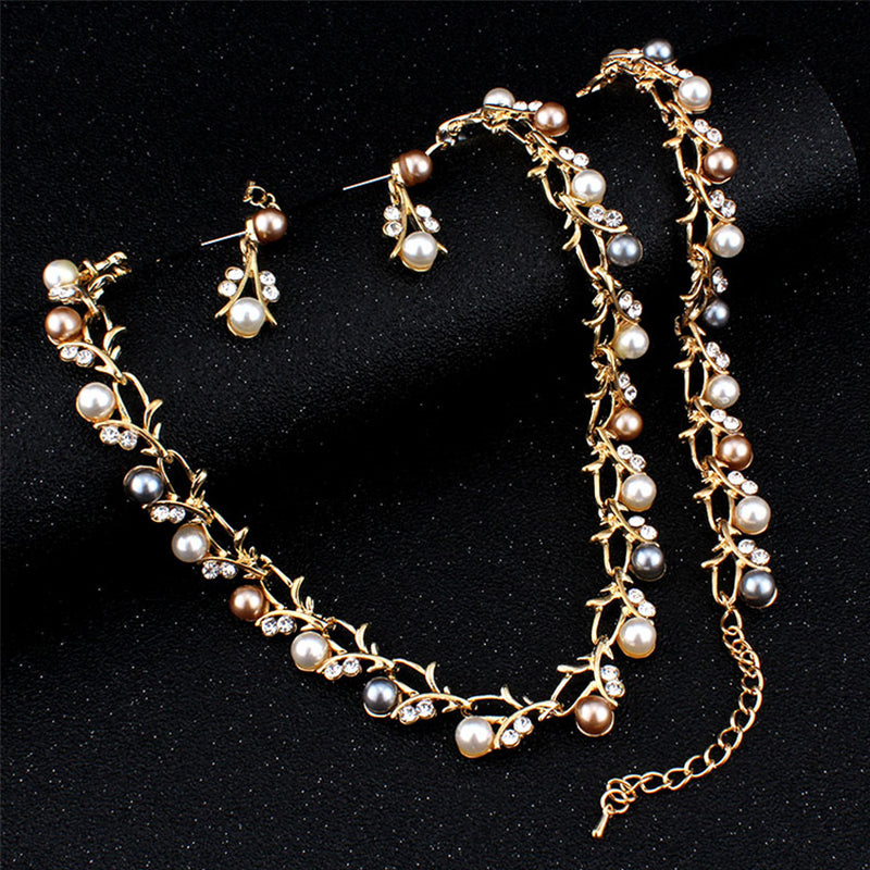 Three-Piece Pearl Earring Necklace Bracelet