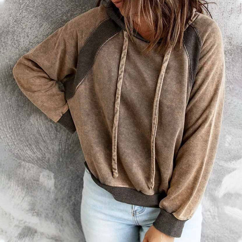 Casual Panel Hooded Long Sleeve Sweatshirt