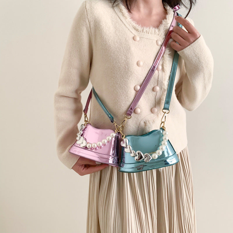 Mirror Laser Diagonal Pearl Handbag