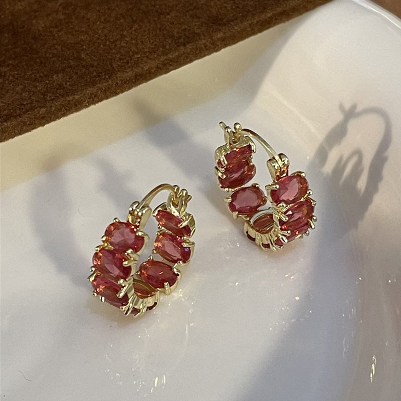 Exquisite Red Zircon Hoop Earrings