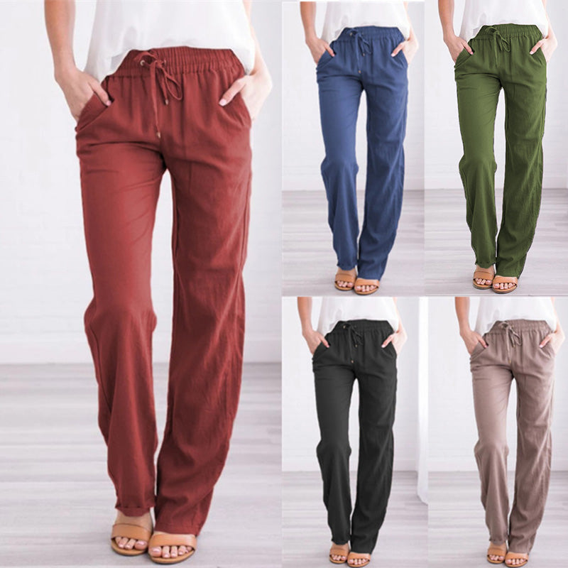 Solid Color Lace-Up Pants