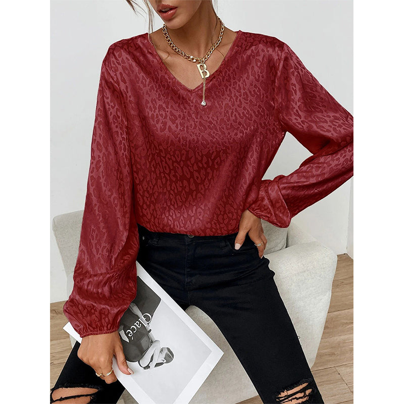 V-Neck Pullover Leopard Print Shirt