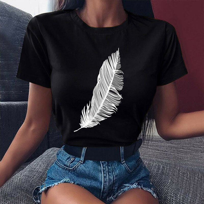 Feather Print Short Sleeve T-Shirt