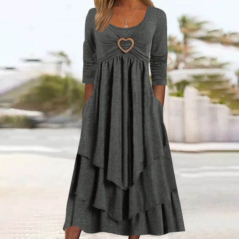 Plain Regular Fit Crew Neck Long Sleeve Casual Midi Dress