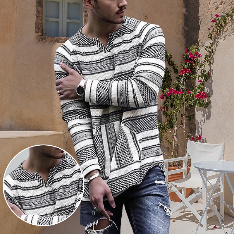 V-Neck Long Sleeve Striped T-Shirt