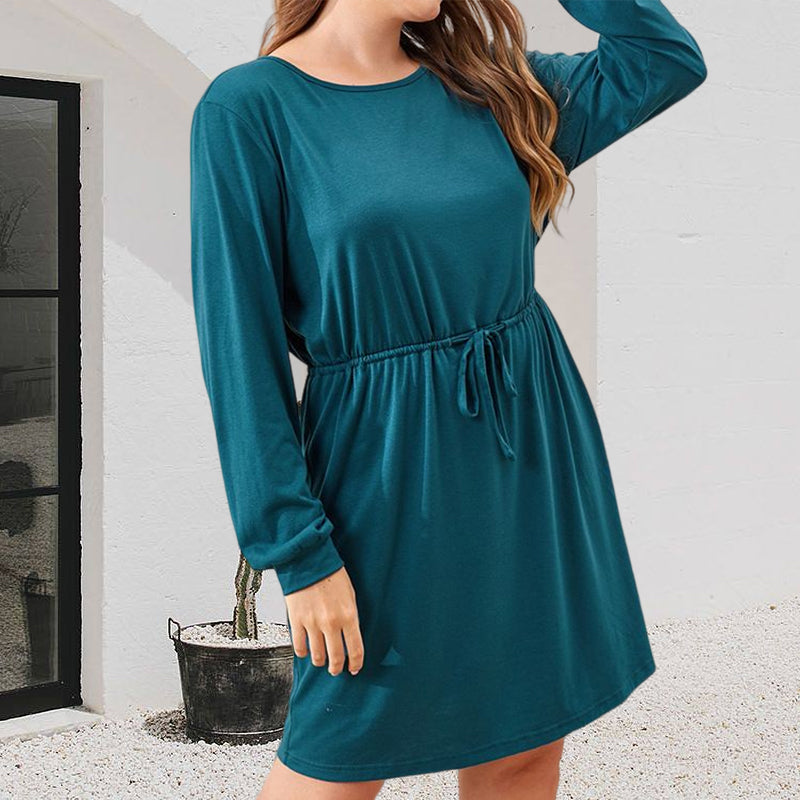 Crew Neck Drawstring Dress