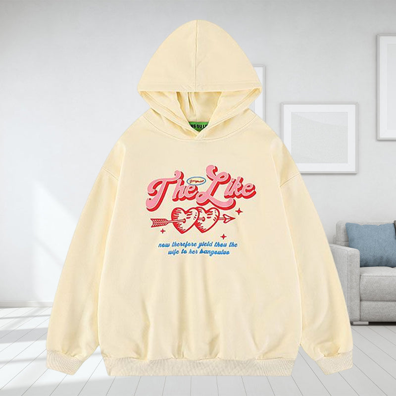 Vintage Heart Print Hooded Sweatshirt