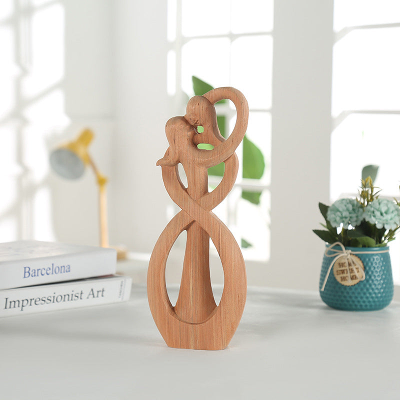 Creative Couple Wood Carving Home Decorative