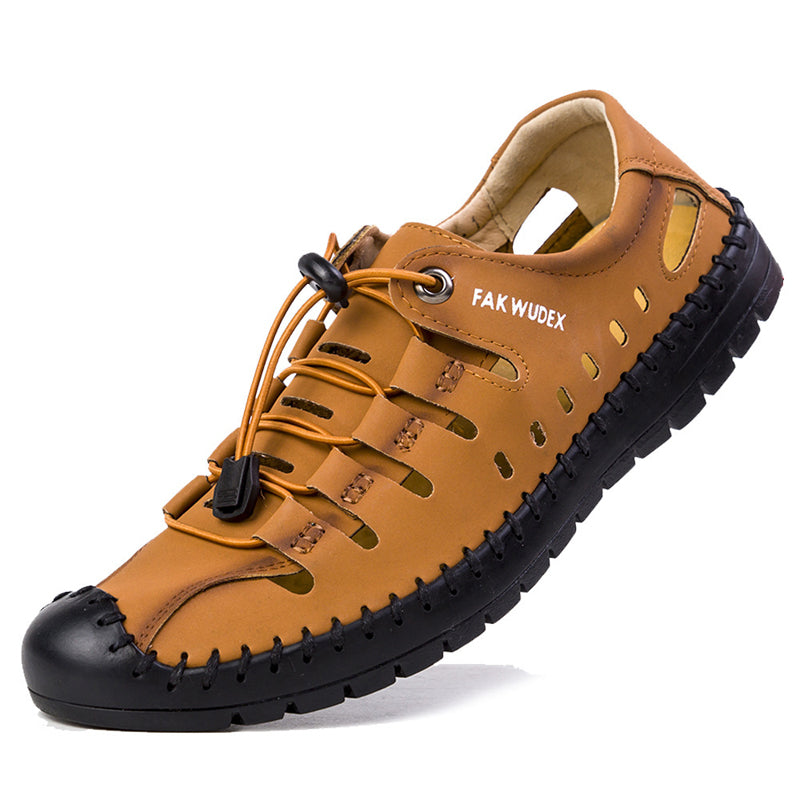 Aviator Wrapped Toe Hollow Leather Sandals