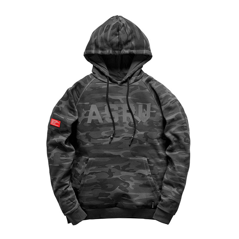 Lettered Print Long-sleeved Hooded Sweatshirt