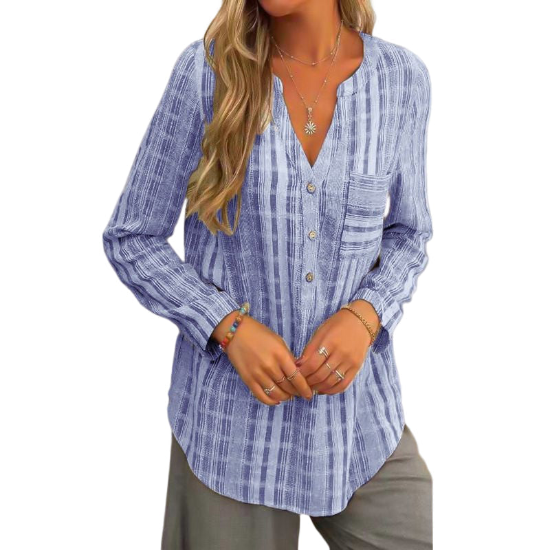 Striped Casual V-Neck Long Sleeve Shirt